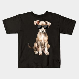 Greyhound Puppy Wearing Sunglasses Kids T-Shirt